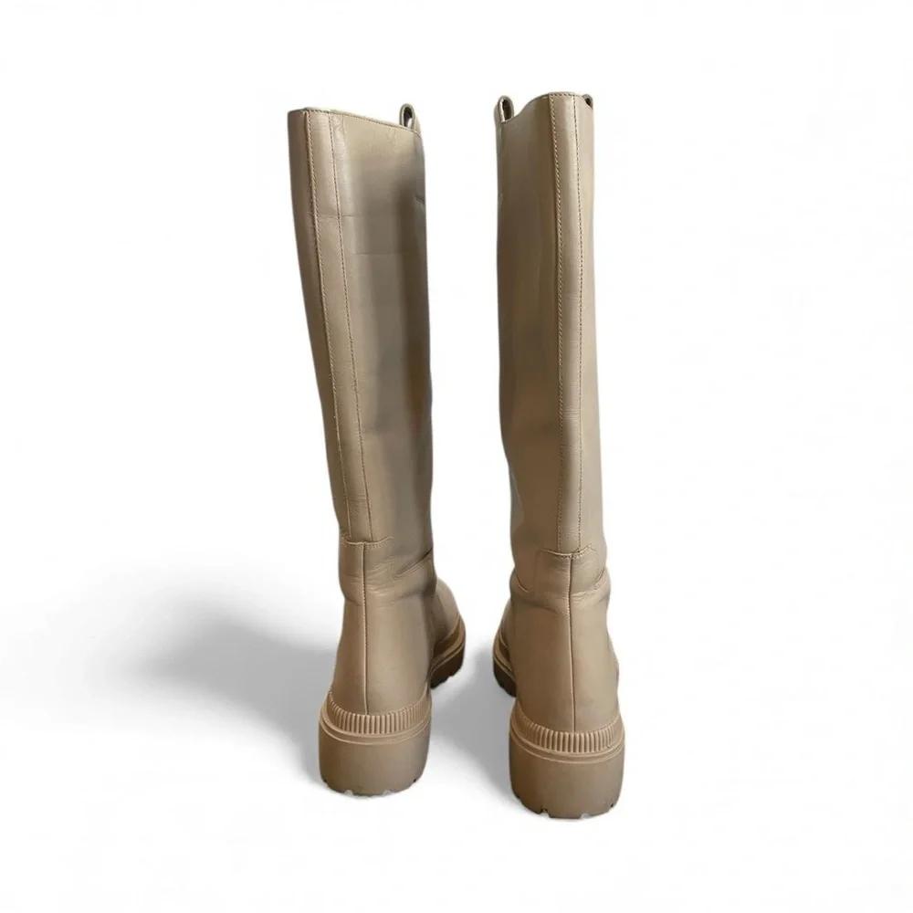 Cream Knee-High Minimalist Leather Boots by‎ H&M Premium Chunky Rubber Sole 8